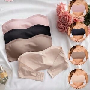 SHEIN 4-Pack Seamless Strapless Bandeau Bras - Pink, Black, Nude, Tan